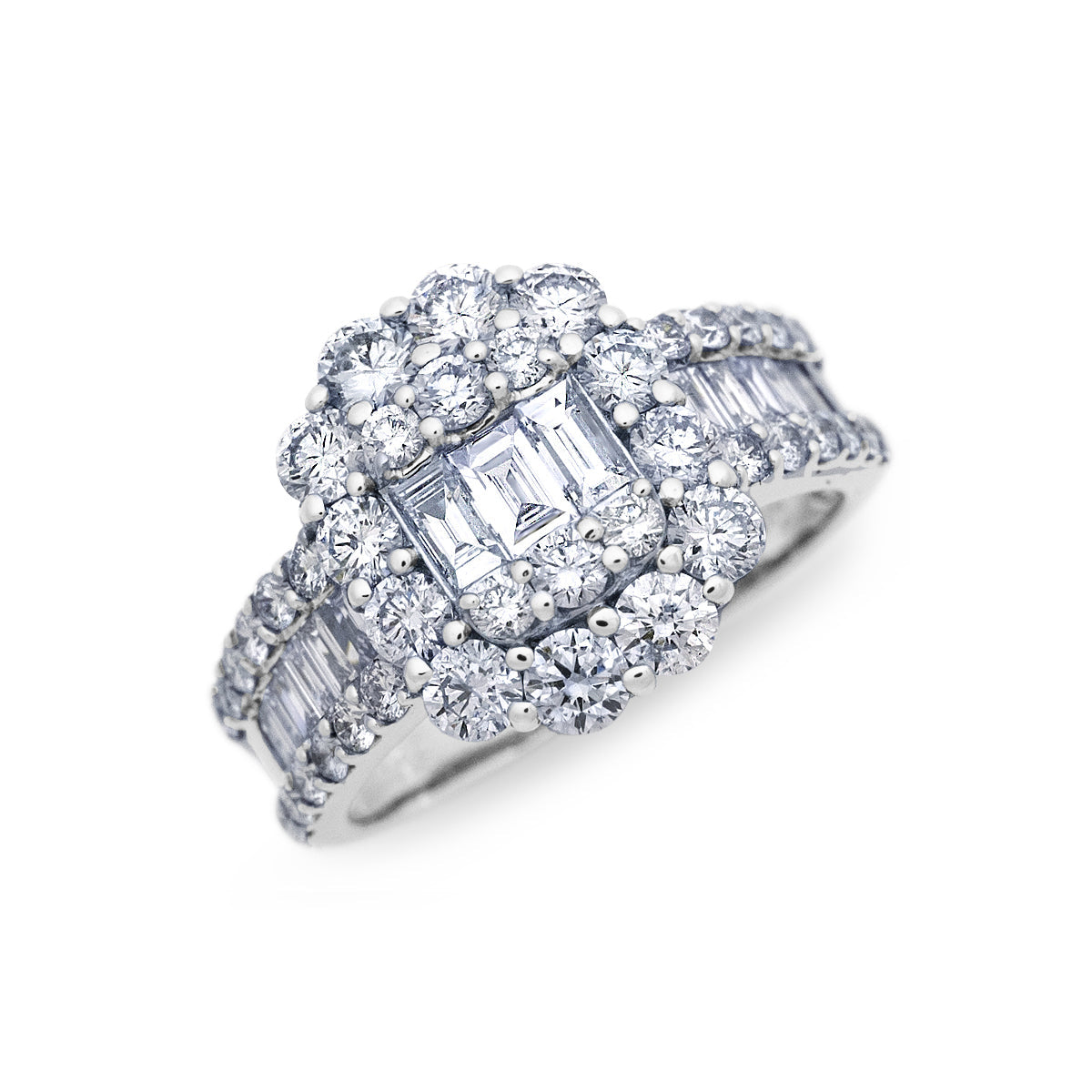 pt950 / 18K ダイヤモンド 2.0ct. up バケットカット パヴェ リング 
